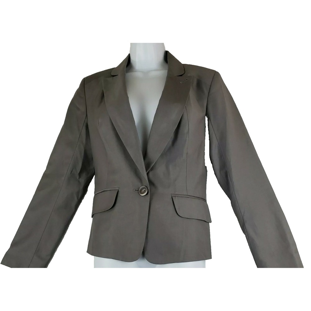 Merona Blazer Women's Size 8 Long Sleeve One Button Lined Solid Gray Wool Blend